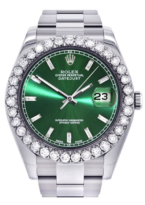 small silver rolex|silver rolex with green face.